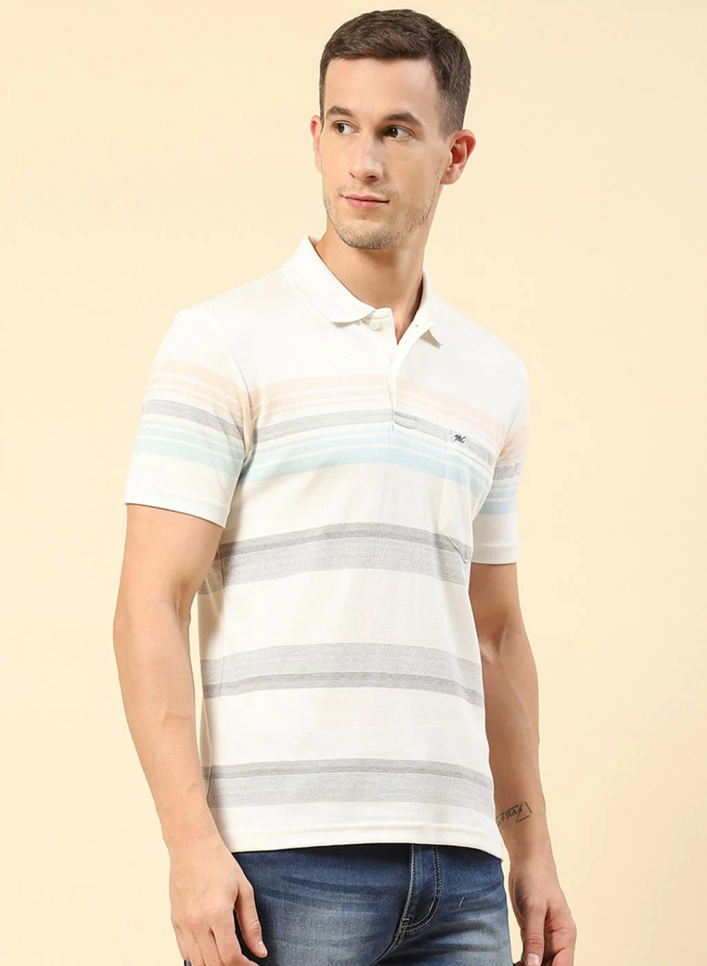 Men Blue Stripe T-Shirt - Image 3