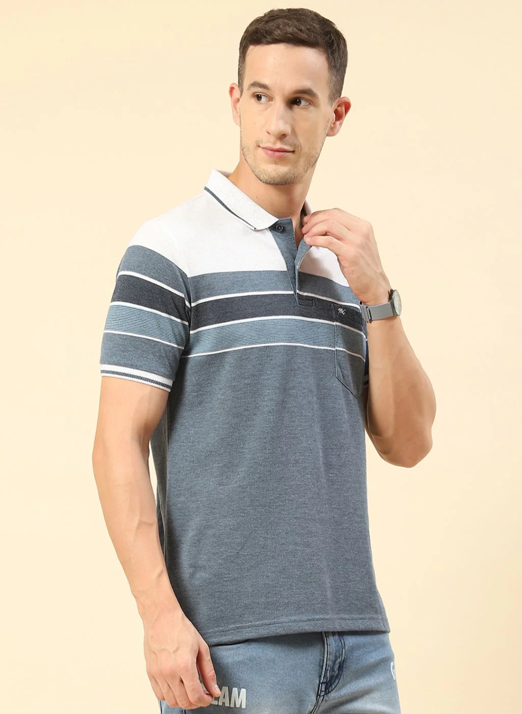 Men Blue Stripe T-Shirt - Image 3