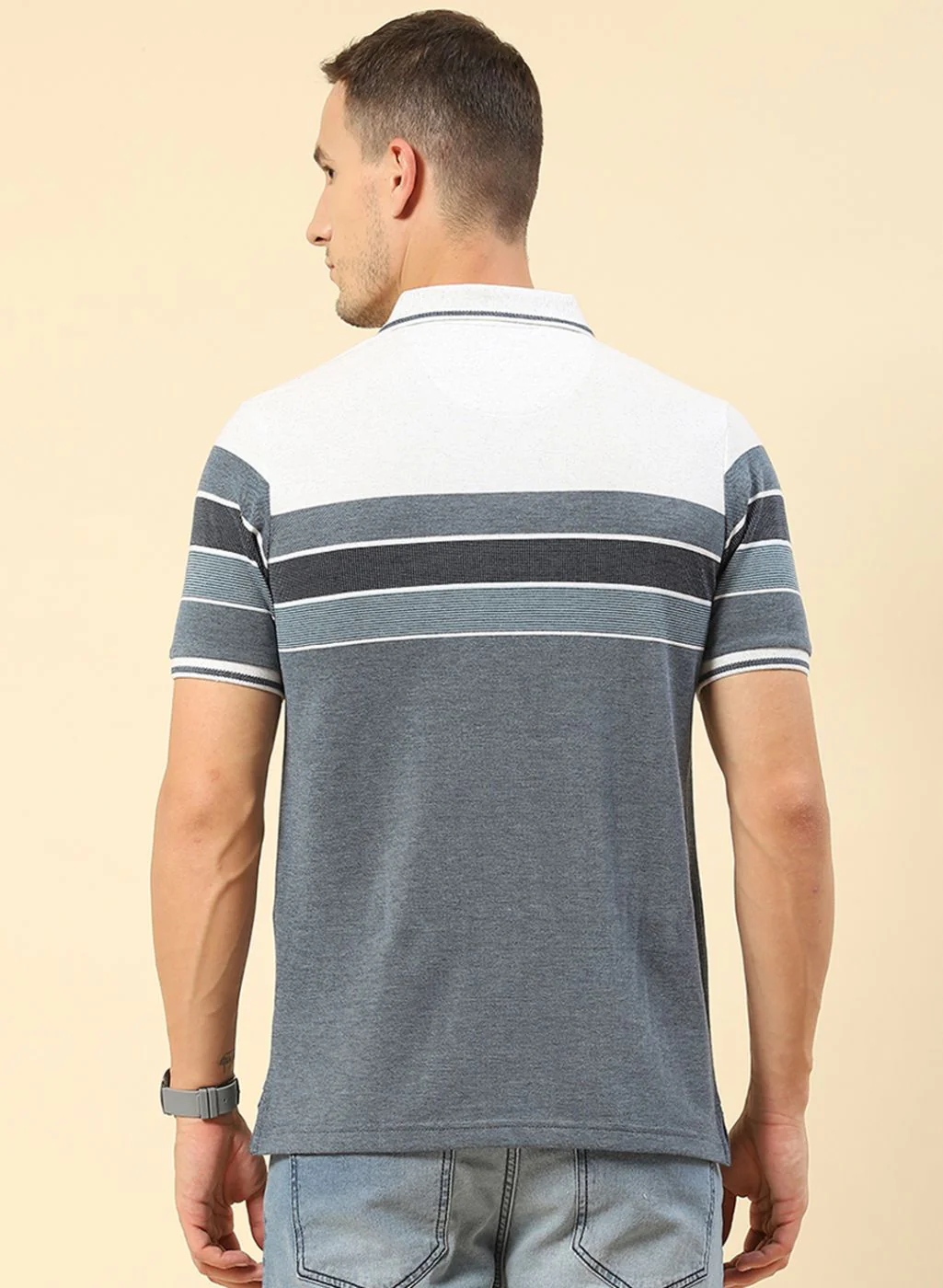 Men Blue Stripe T-Shirt - Image 4