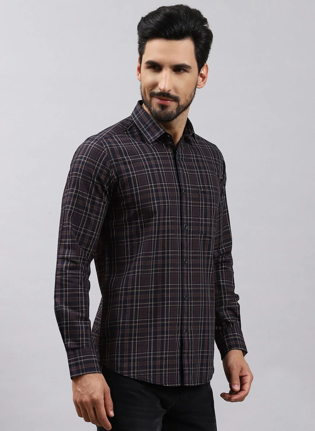 Men Brown Check Pure Cotton Shirt - Image 4