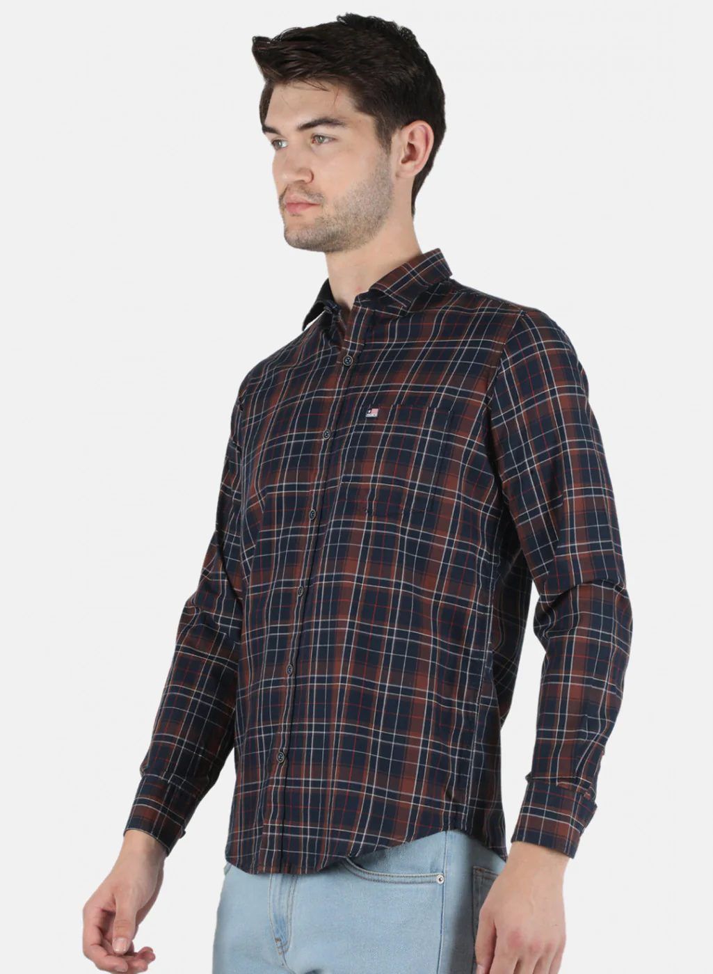 Men Brown Check Shirt - Image 2