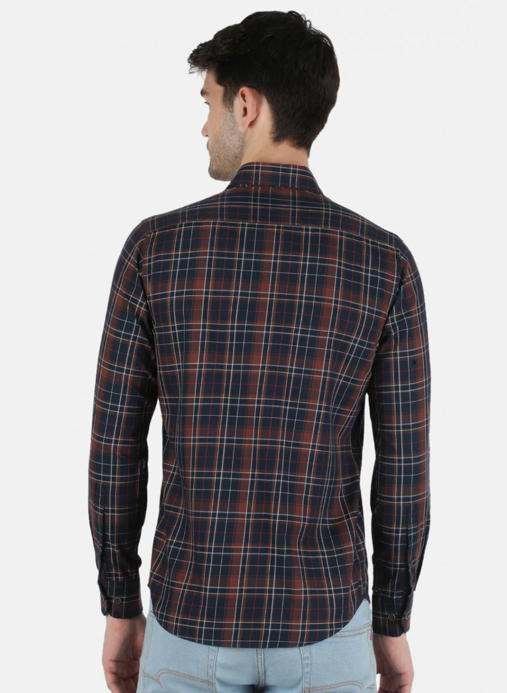 Men Brown Check Shirt - Image 3