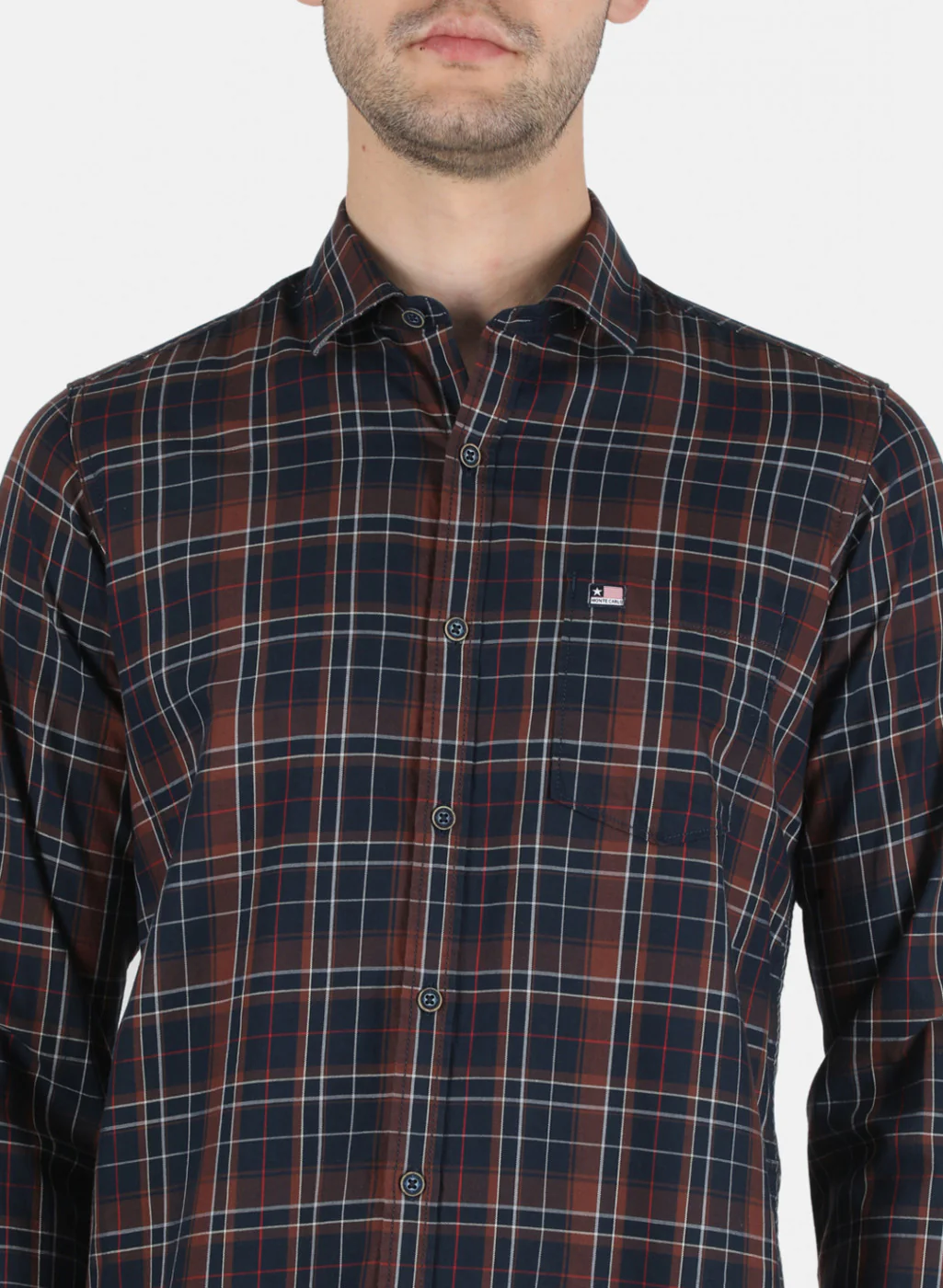 Men Brown Check Shirt - Image 5