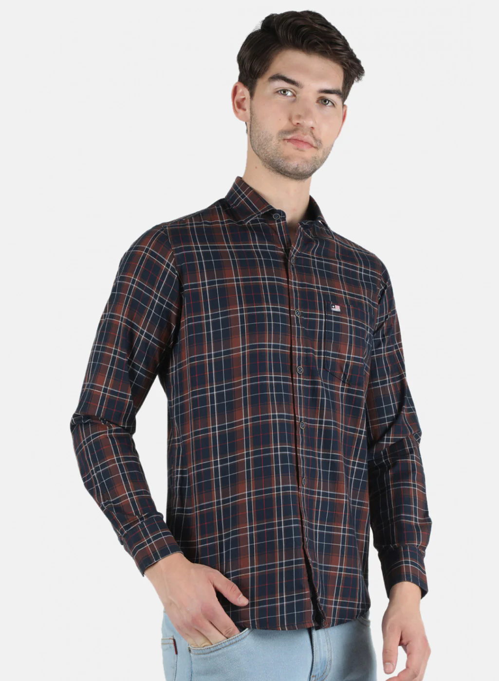 Men Brown Check Shirt - Image 6