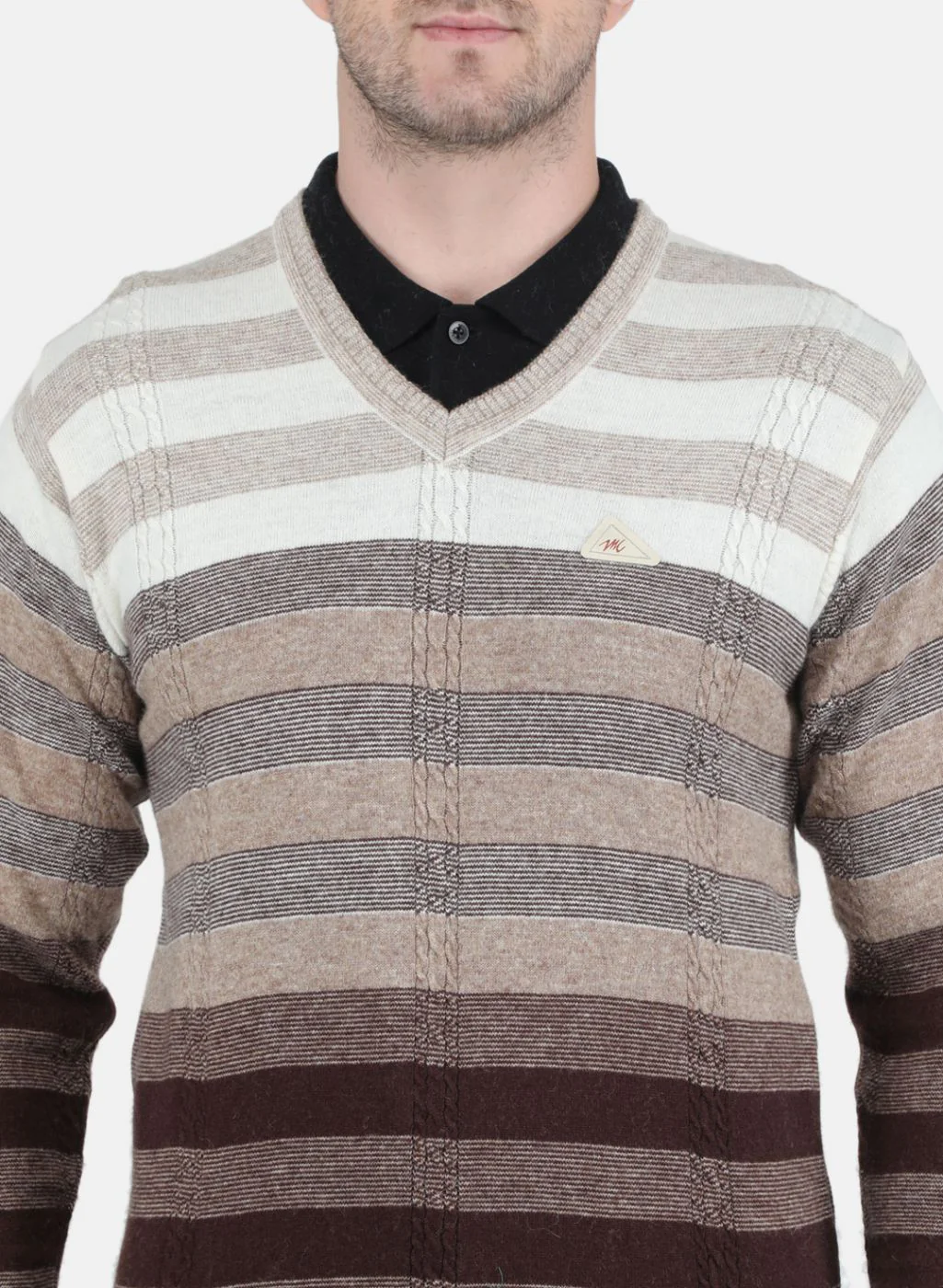 Men Brown Self Design Pullover - Image 5
