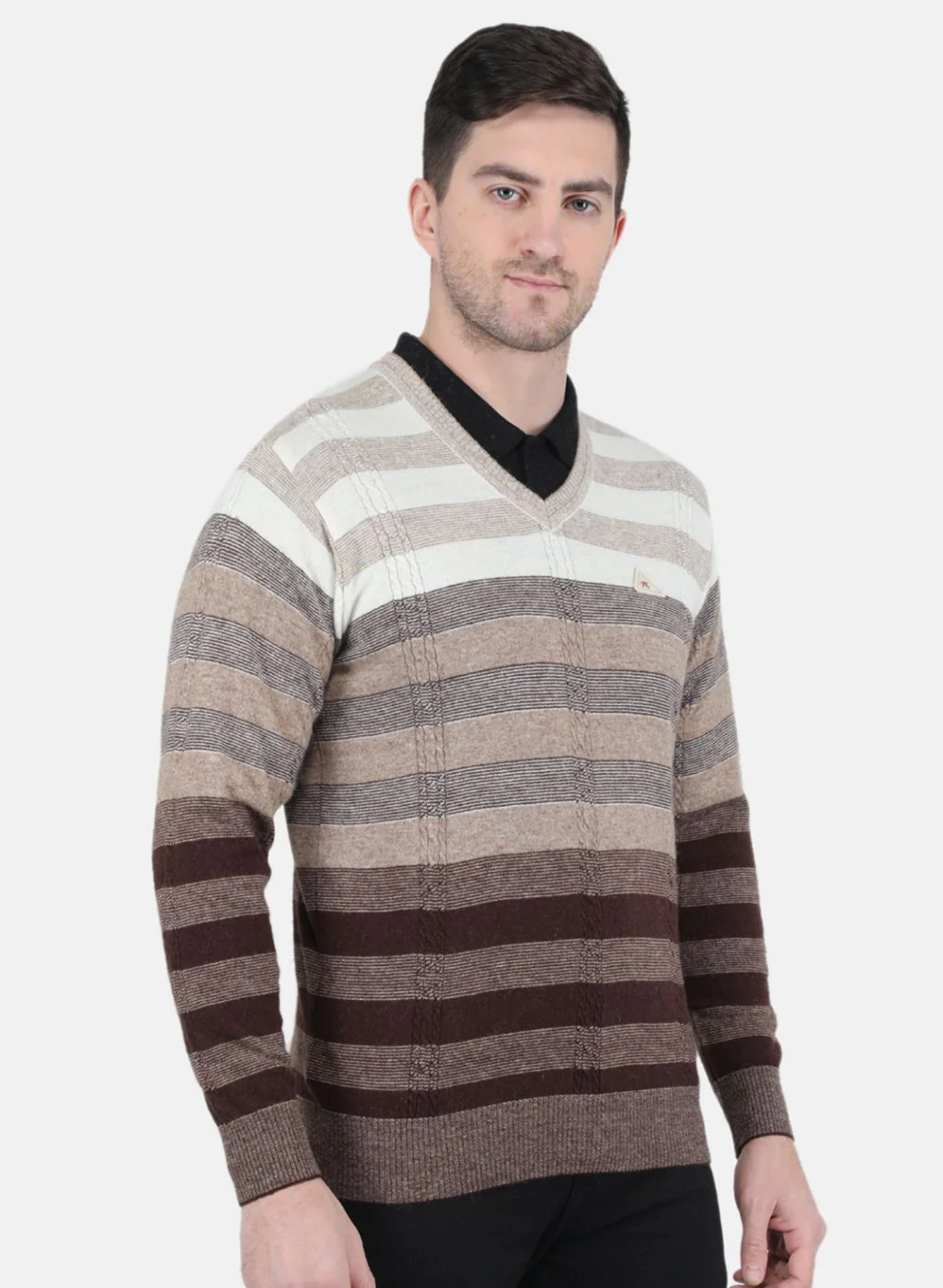 Men Brown Self Design Pullover - Image 6