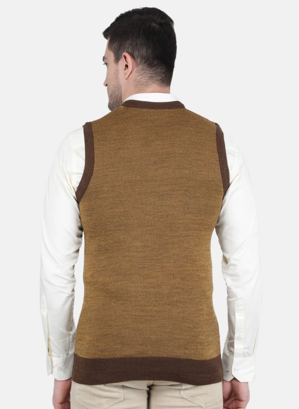 Men Brown Self Design Sweater - Image 3