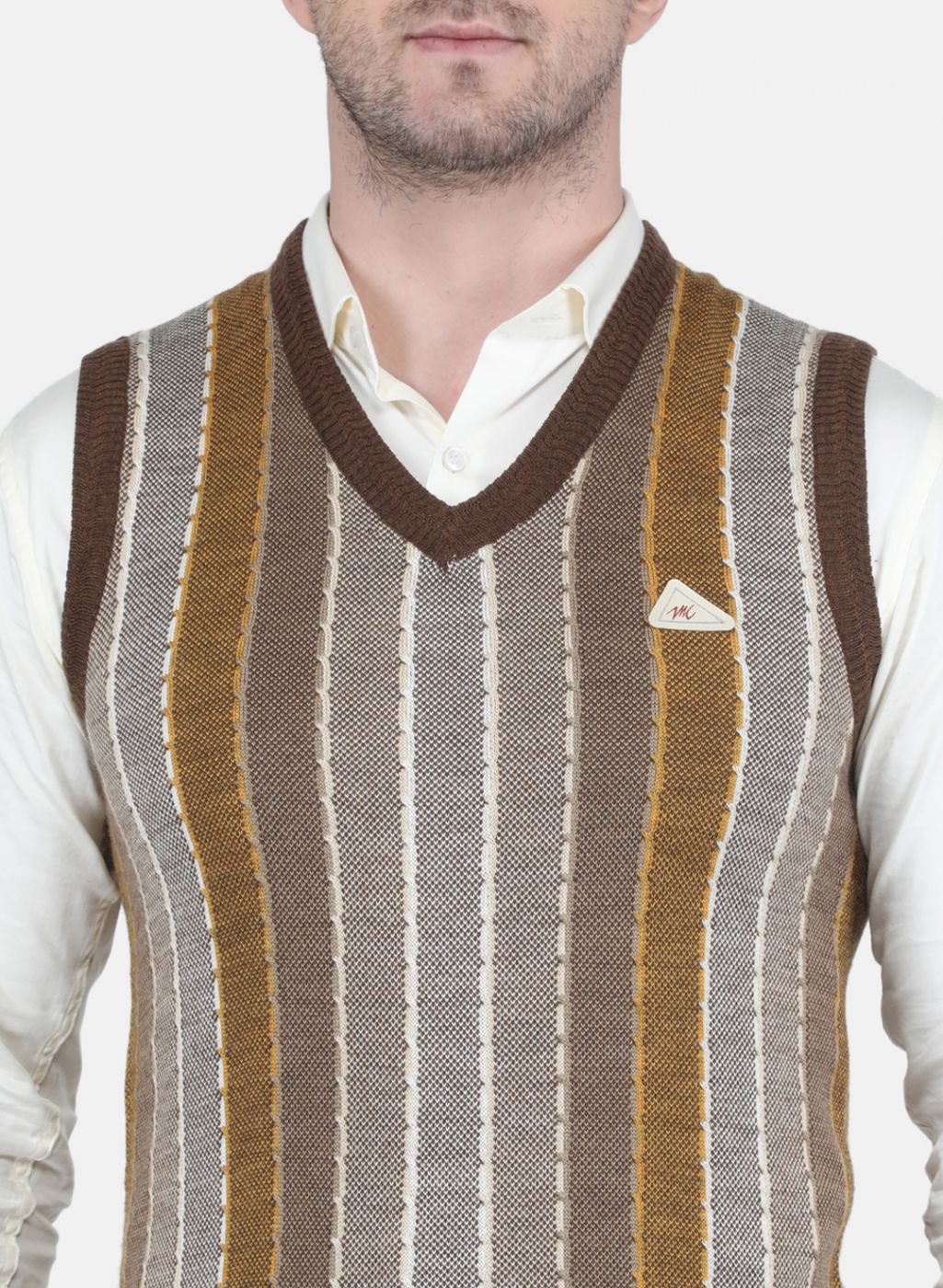 Men Brown Self Design Sweater - Image 5