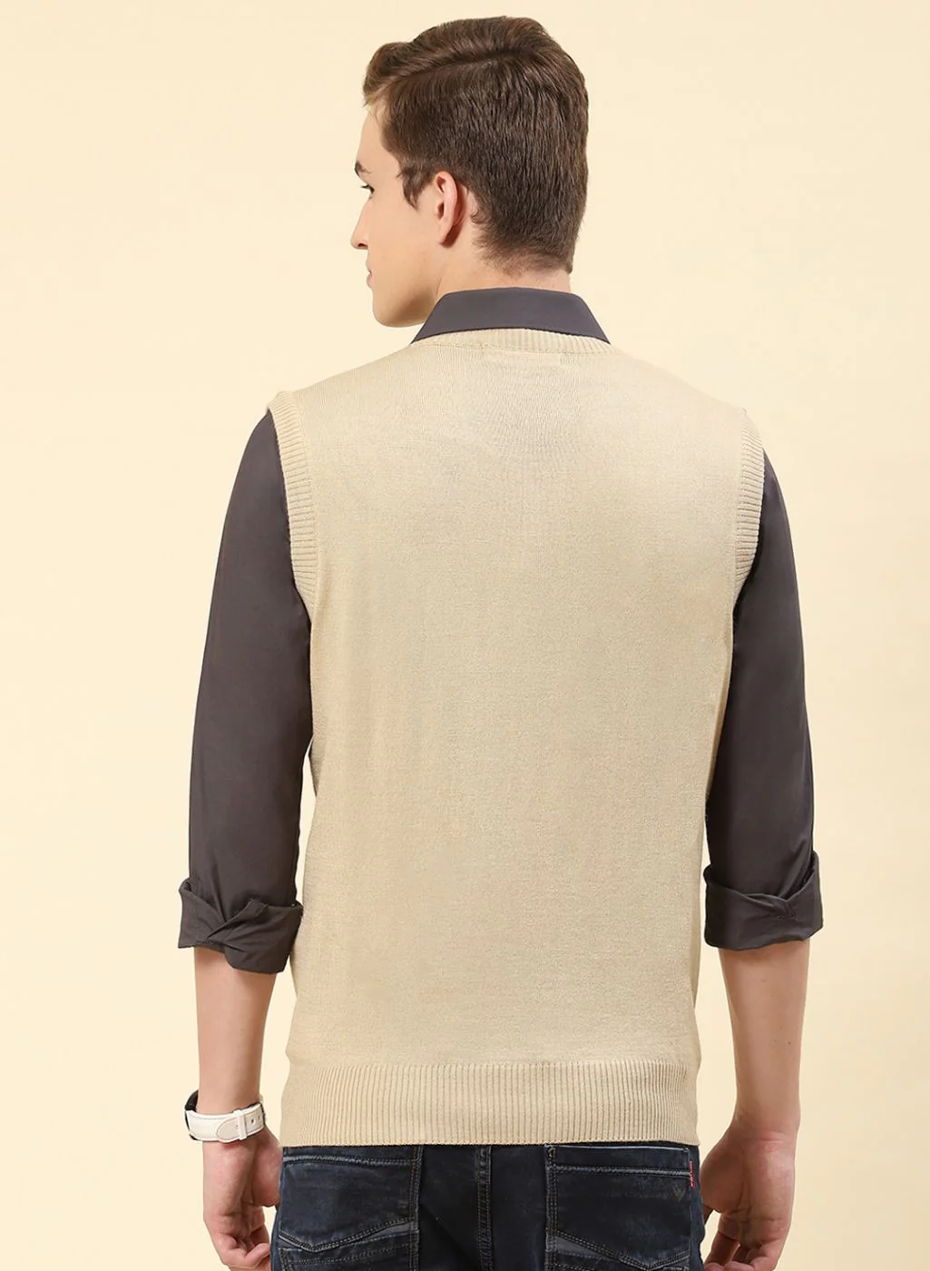 Men Brown Solid Blend wool Sweater - Image 5