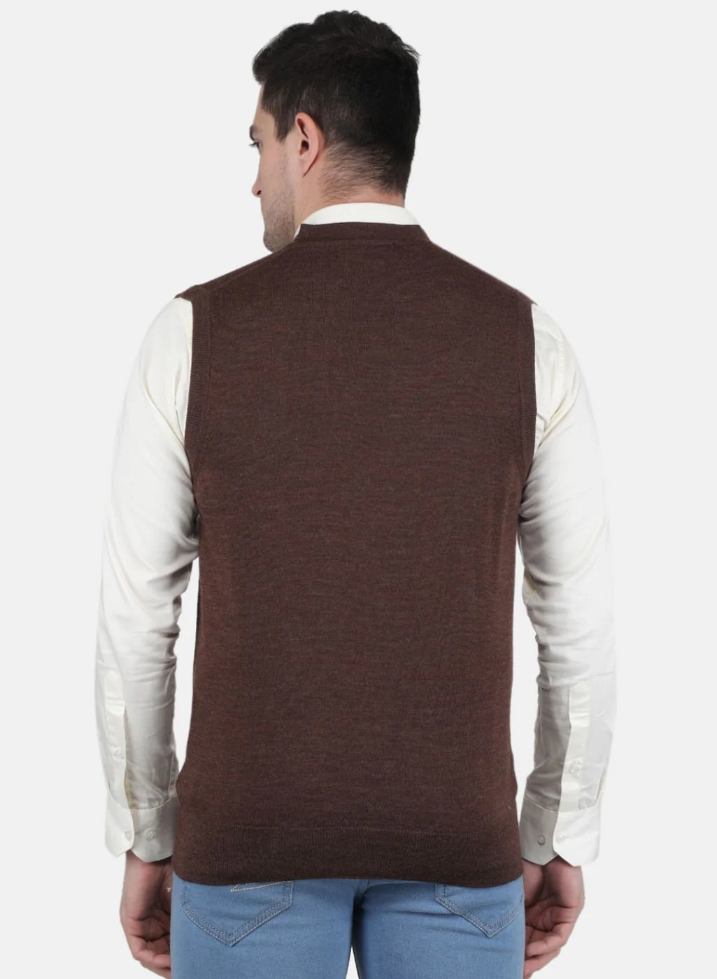 Men Brown Solid Cardigan - Image 3