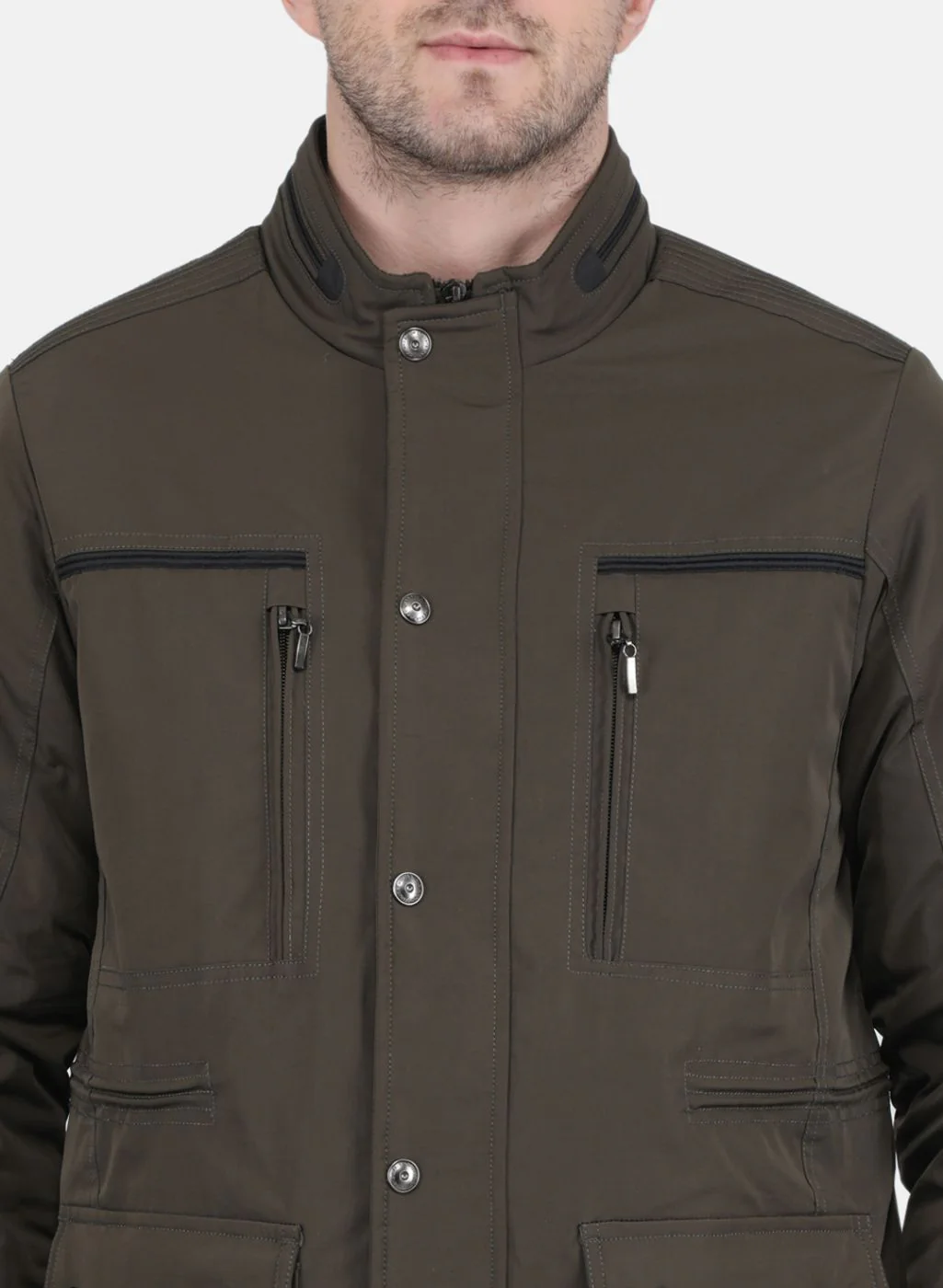 Men Brown Solid Jacket - Image 5