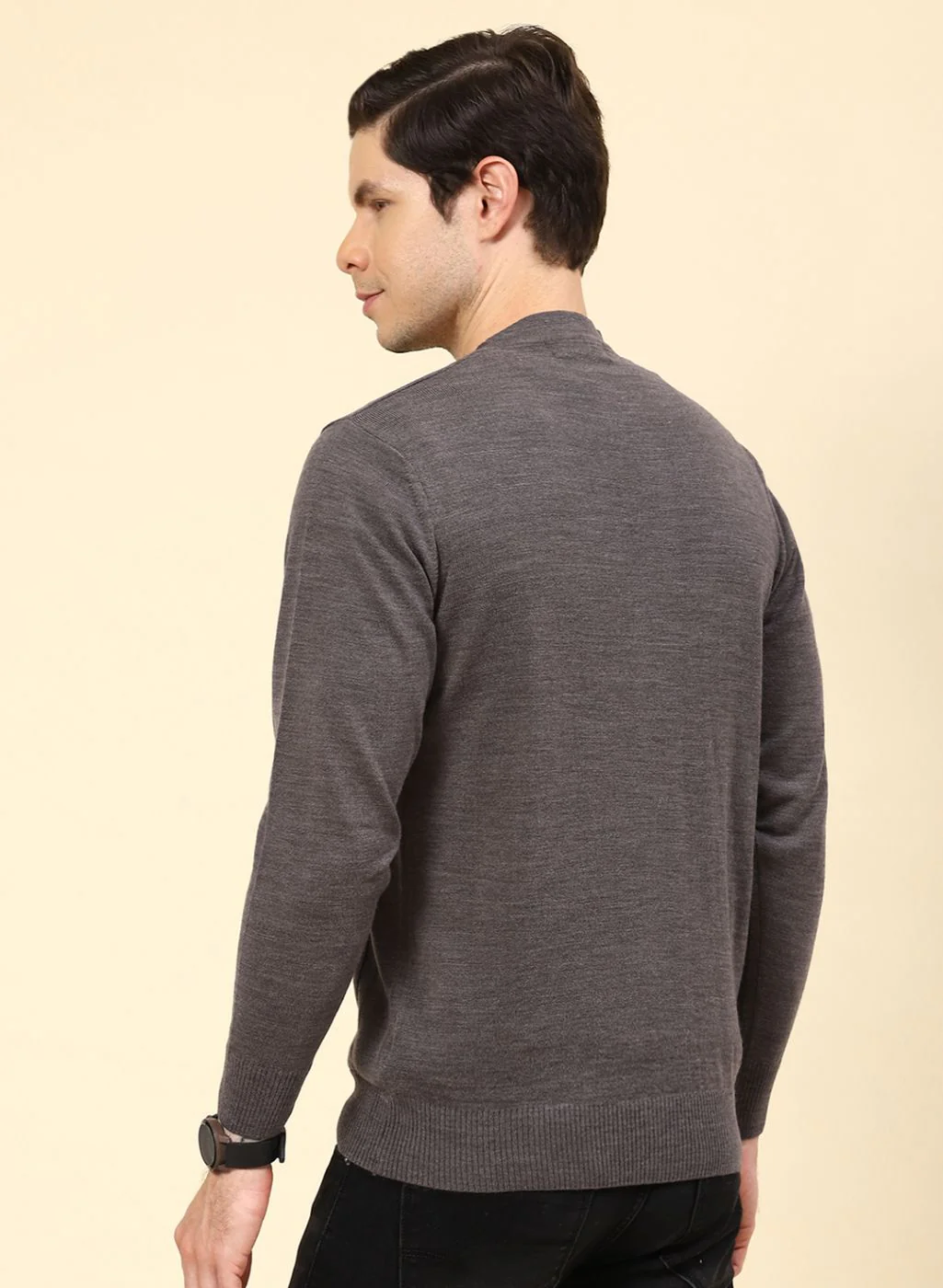 Men Brown Solid Wool blend Cardigan - Image 5