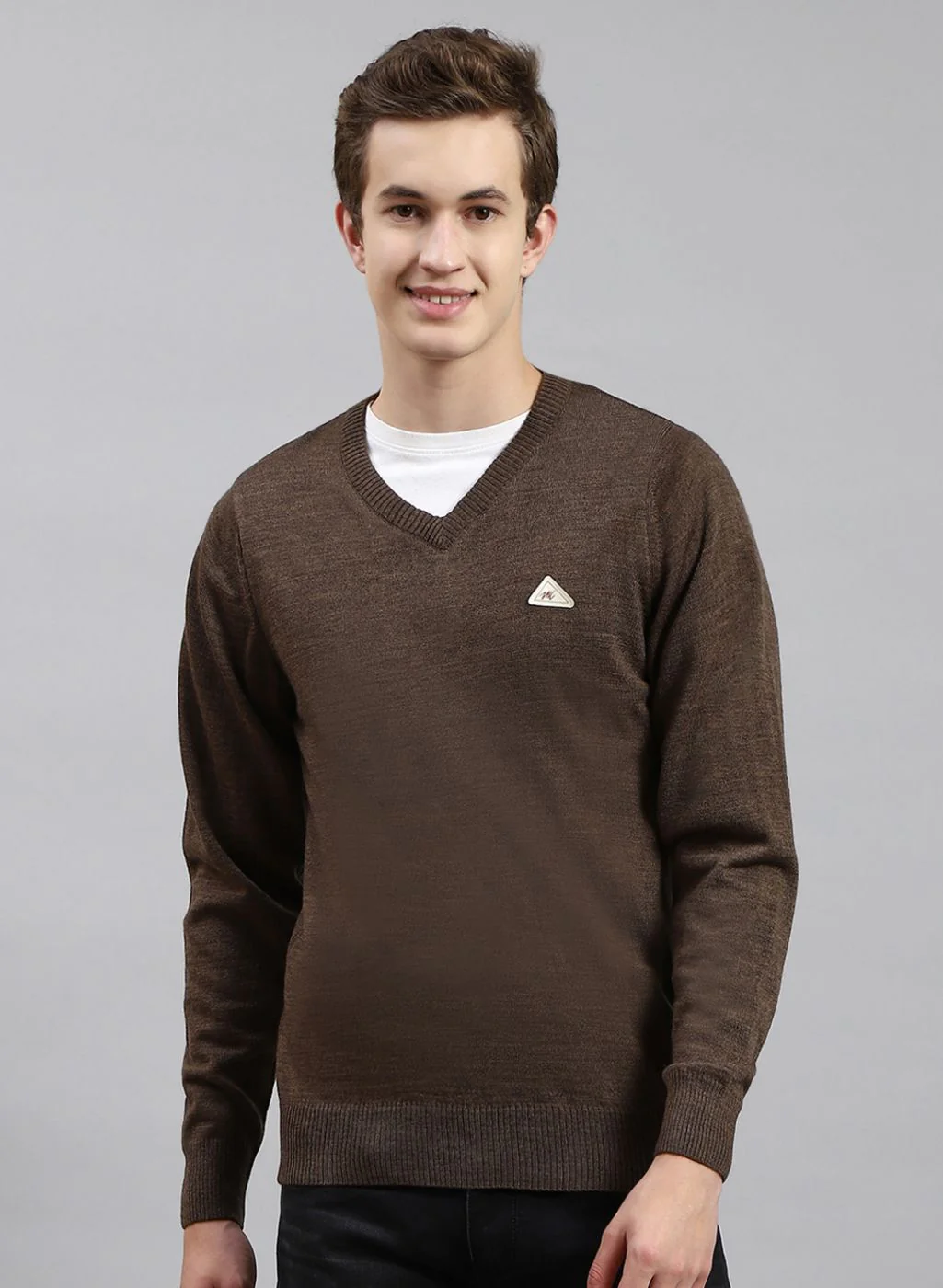 Men Brown Solid Wool blend Pullover - Image 2