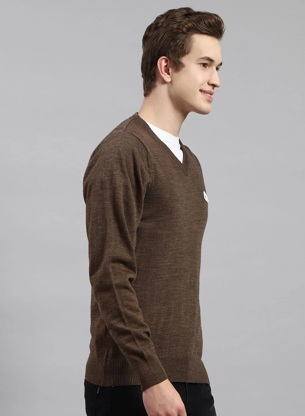 Men Brown Solid Wool blend Pullover - Image 4