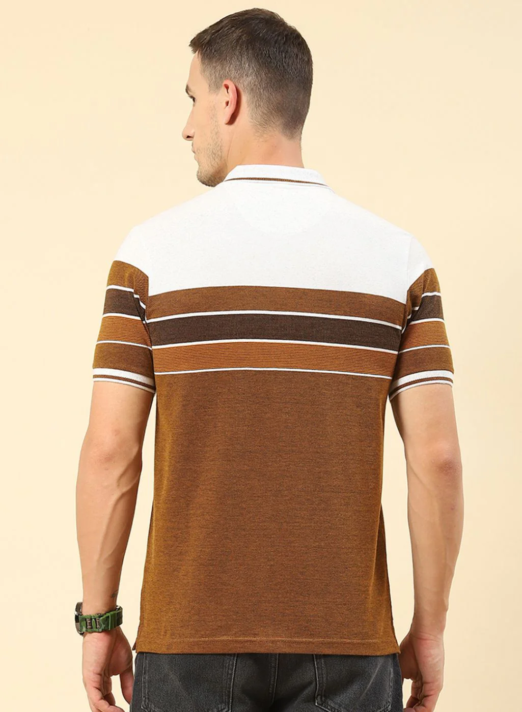 Men Brown Stripe T-Shirt - Image 4