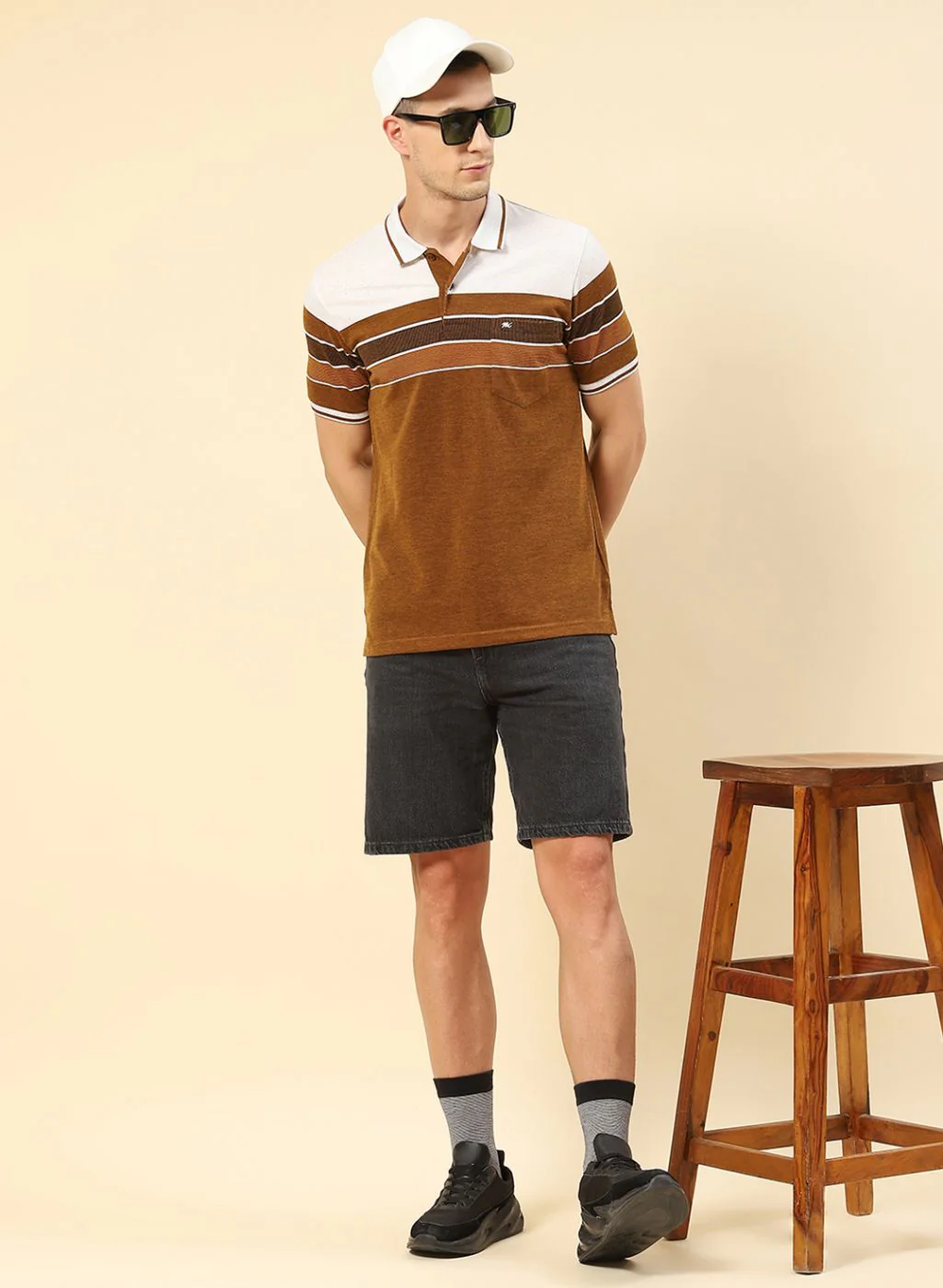 Men Brown Stripe T-Shirt - Image 5