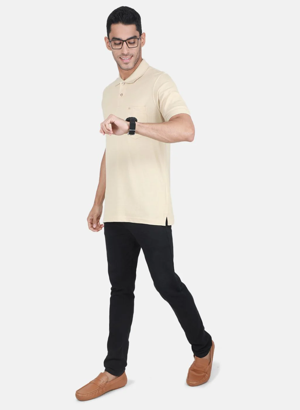 Men Camel Brown Solid T-Shirt - Image 4