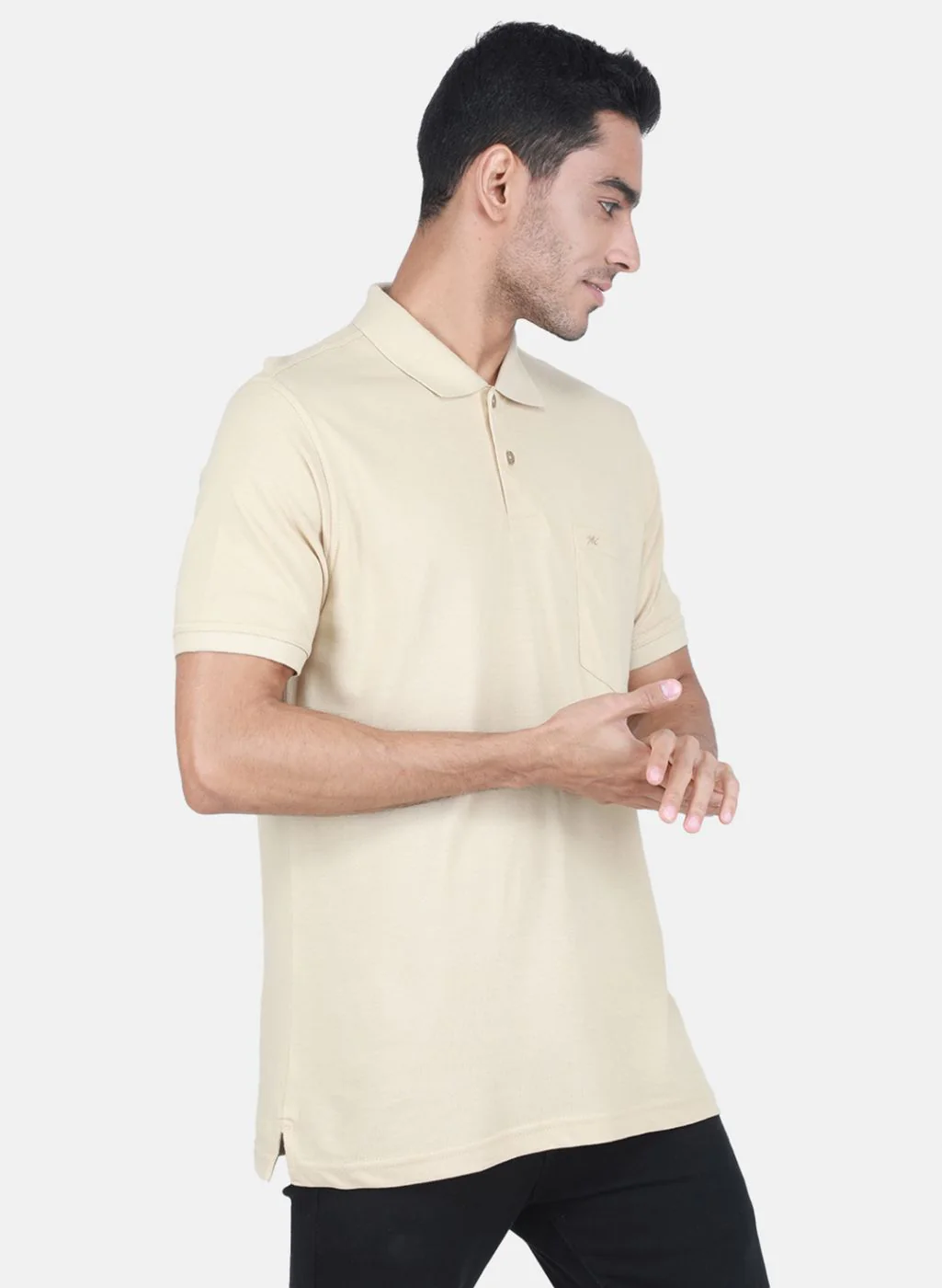 Men Camel Brown Solid T-Shirt - Image 6