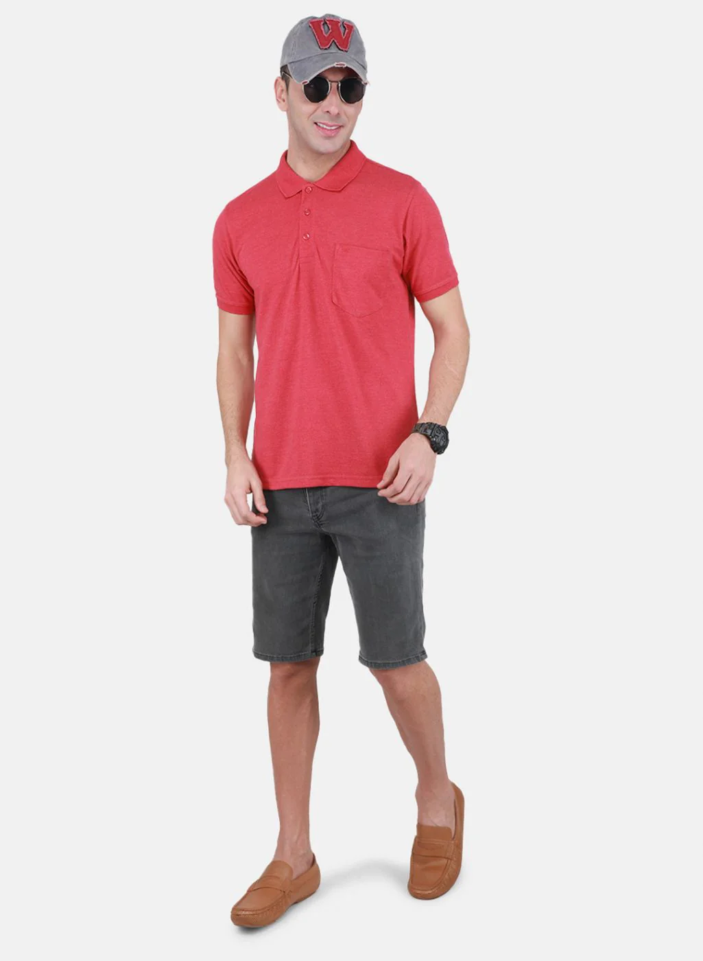 Men Coral Pink Solid T-Shirt - Image 4