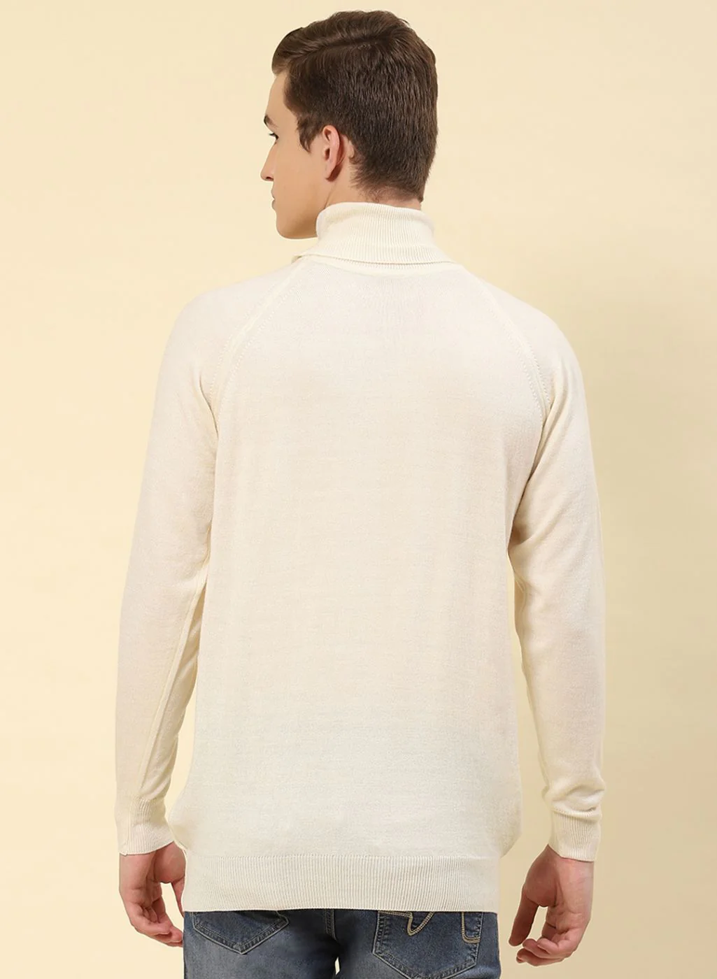 Men Cream Solid Blend wool Pullover - Image 5
