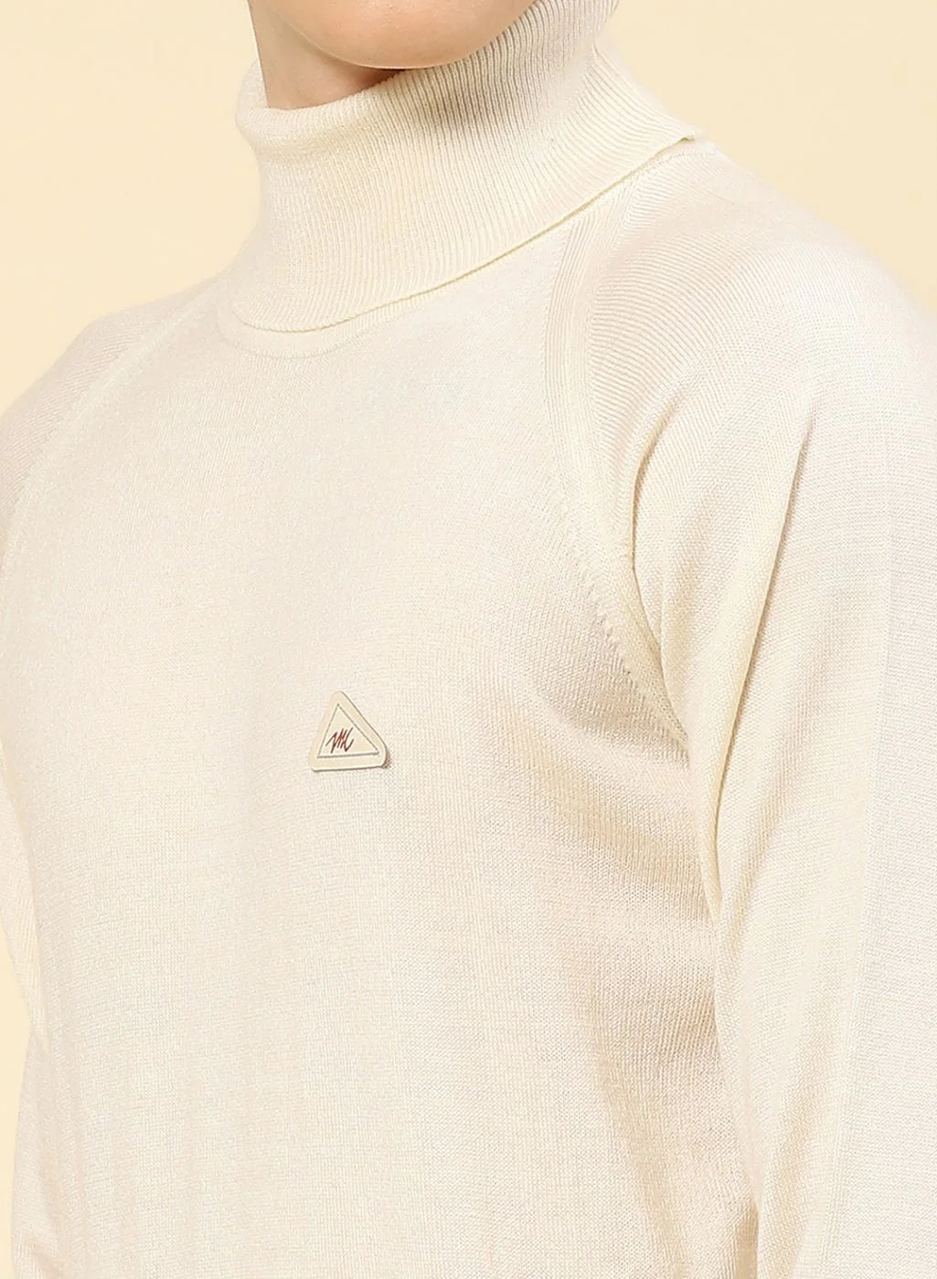 Men Cream Solid Blend wool Pullover - Image 6