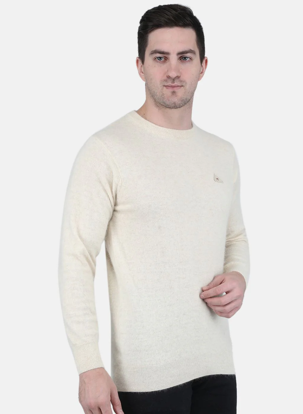 Men Cream Solid Pullover - Image 6