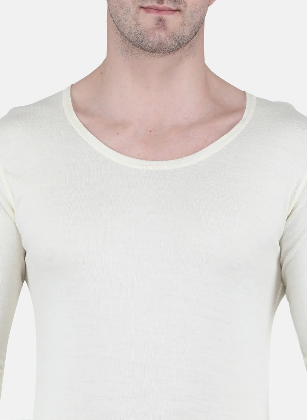 Men Cream Solid Thermal Vest - Image 5