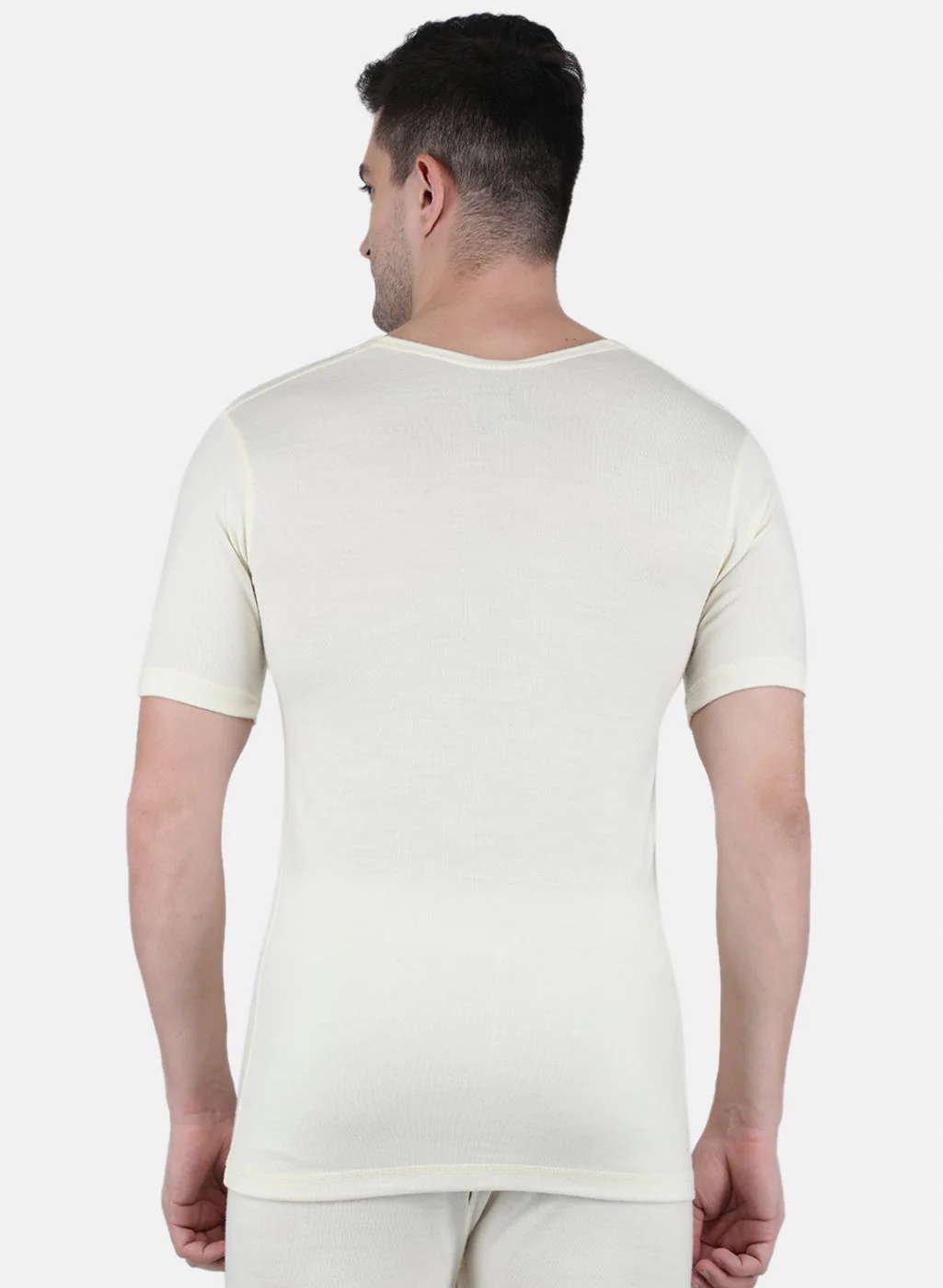 Men Cream Solid Thermal Vest - Image 3