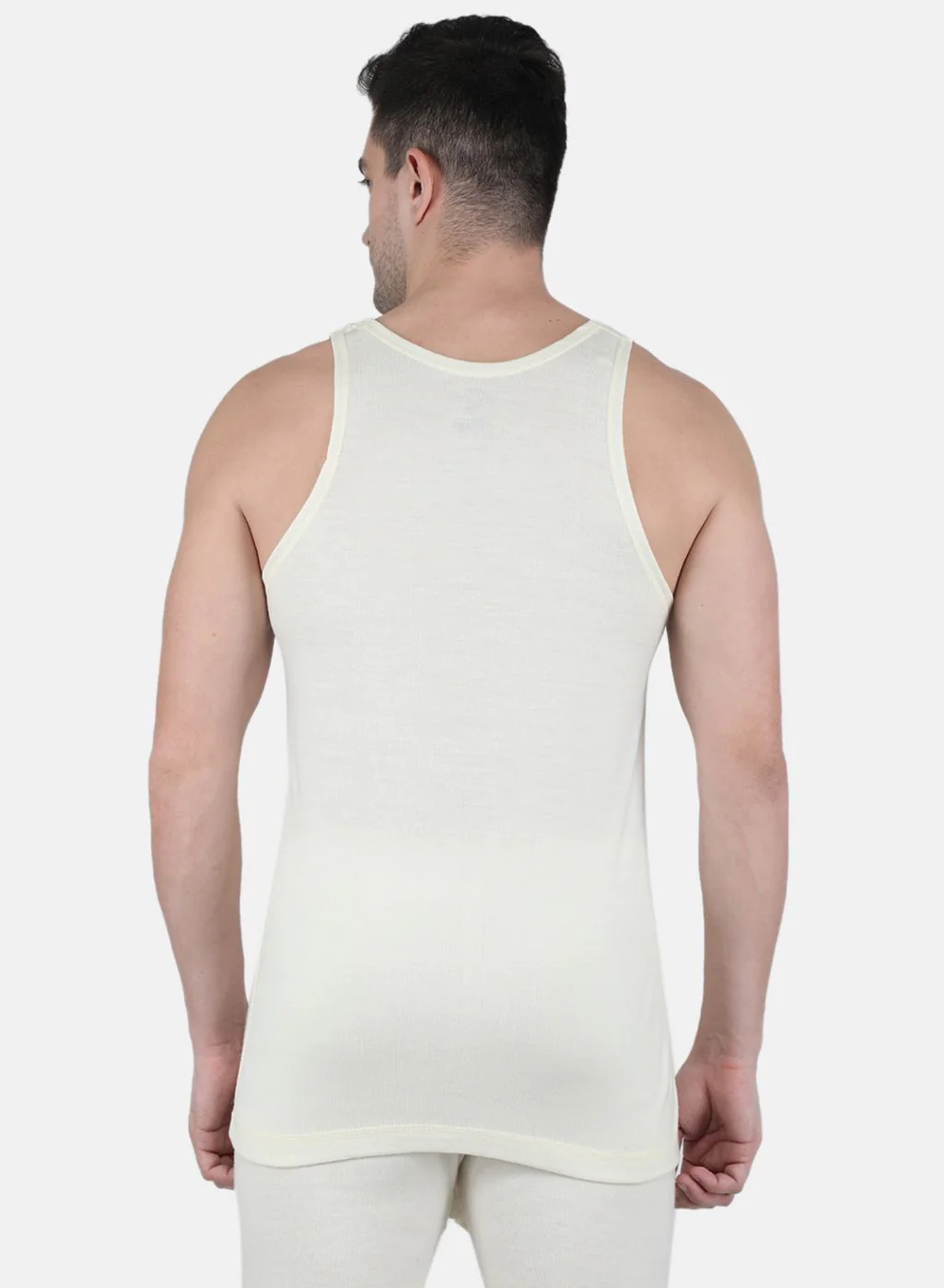 Men Cream Solid Thermal Vest - Image 3