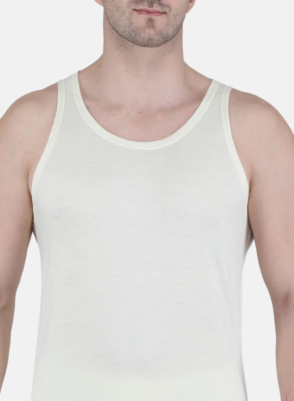 Men Cream Solid Thermal Vest - Image 5