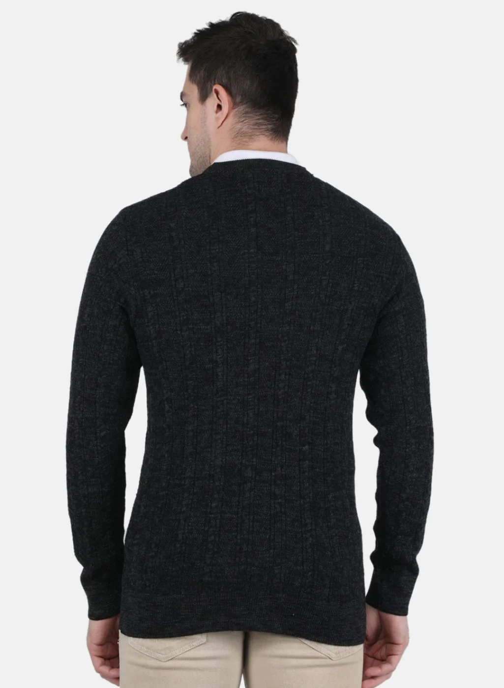 Men Dark Grey Self Design Pullover - Image 3