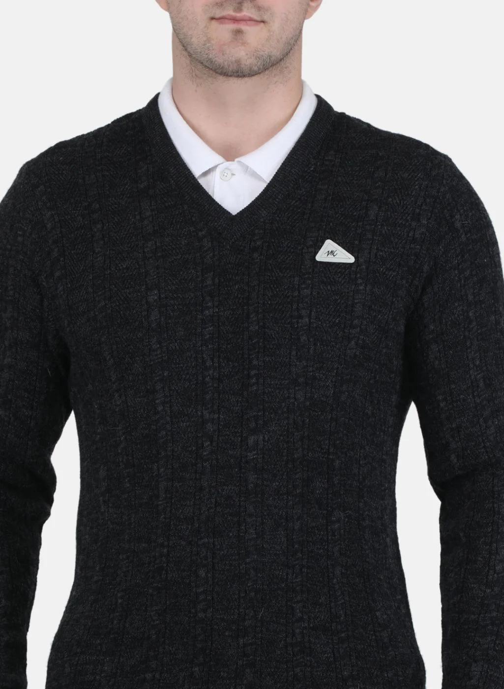 Men Dark Grey Self Design Pullover - Image 5