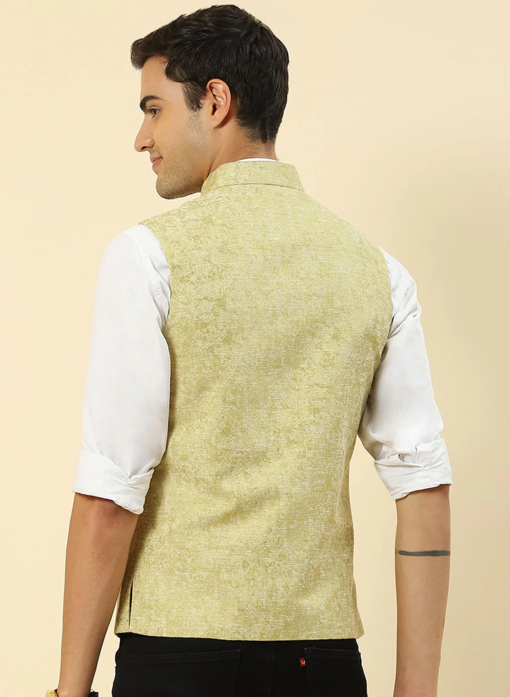 Men Green Jaquard Coat - Image 5