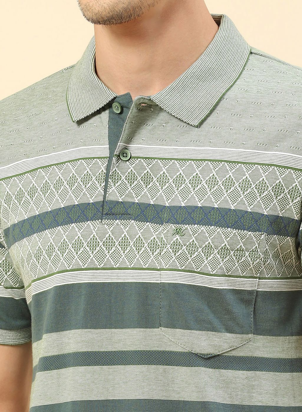 Men Green Jaquard T-Shirt - Image 6