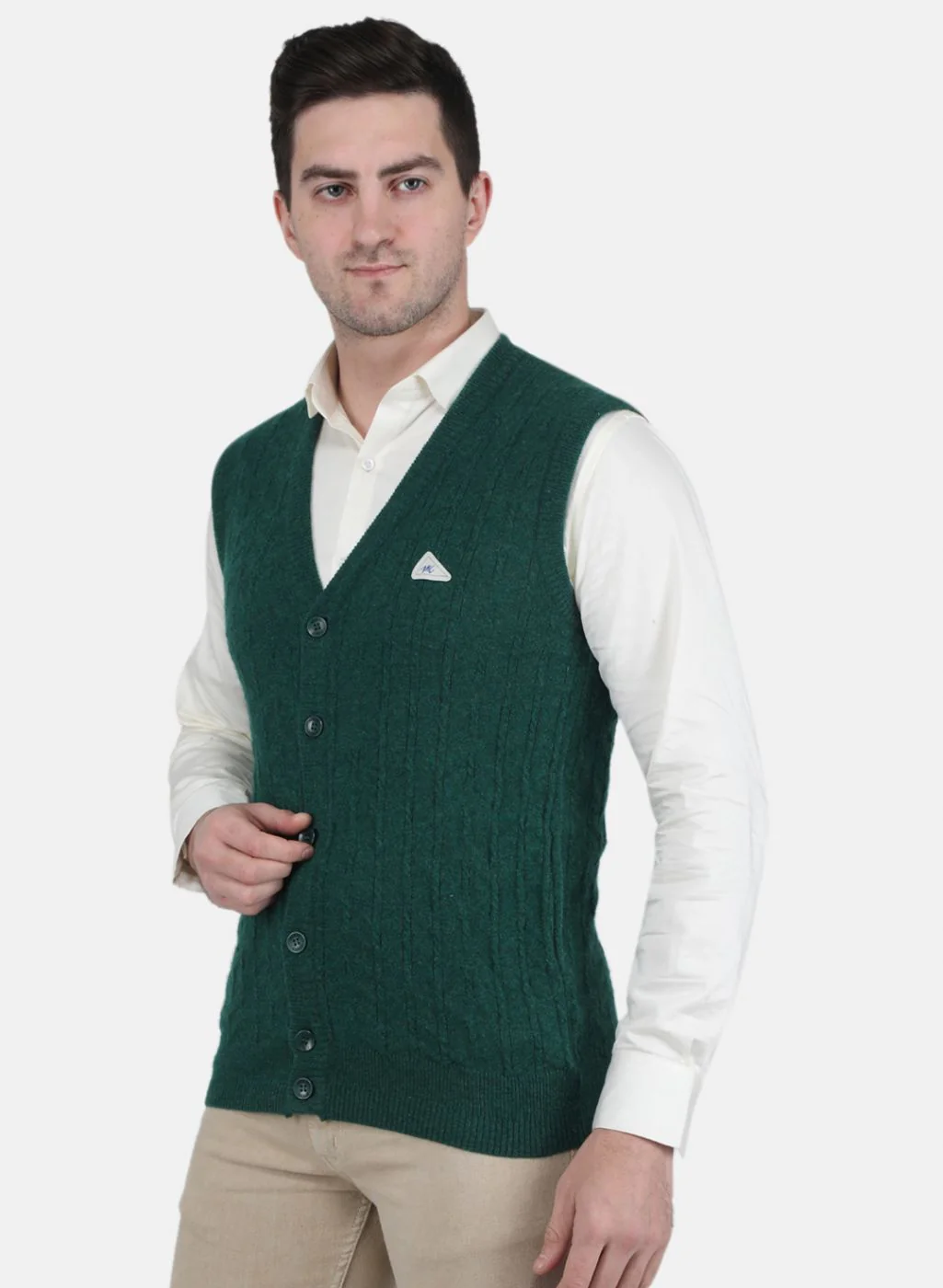 Men Green Self Design Cardigan - Image 2