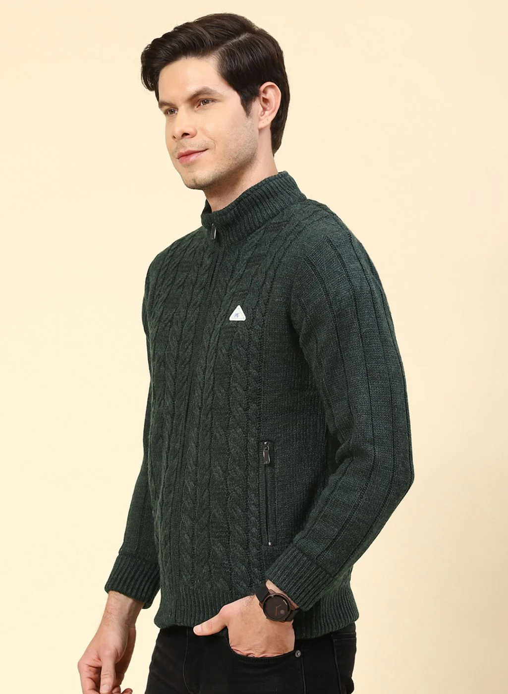 Men Green Self Design Wool blend Jacket - Image 3
