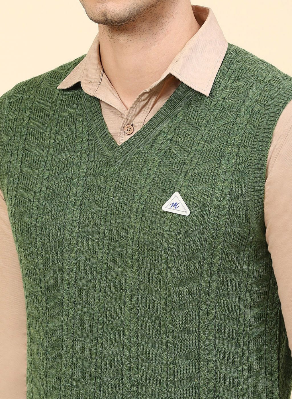 Men Green Self Design Wool blend Sweater - Image 6