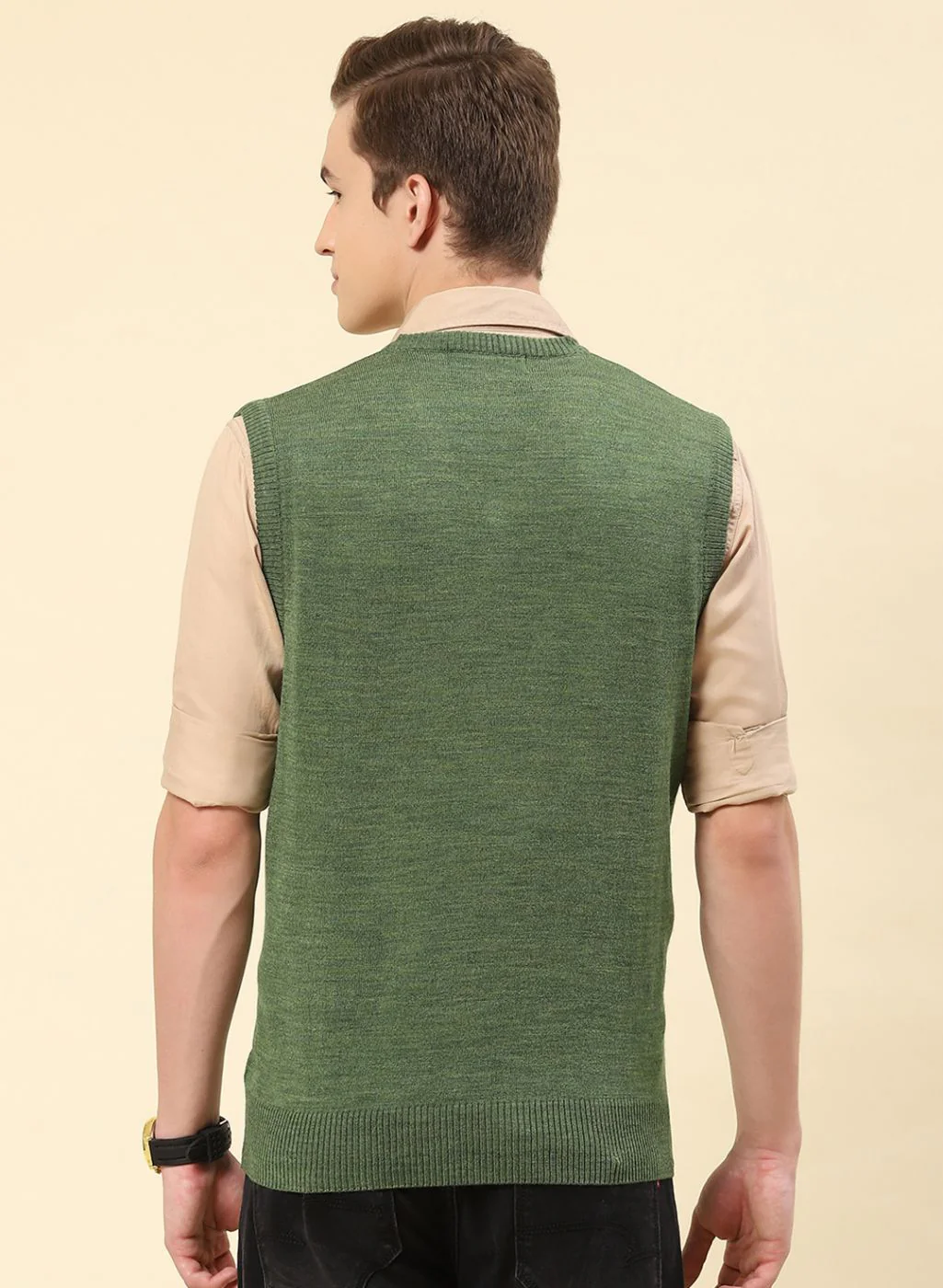 Men Green Solid Blend wool Sweater - Image 5