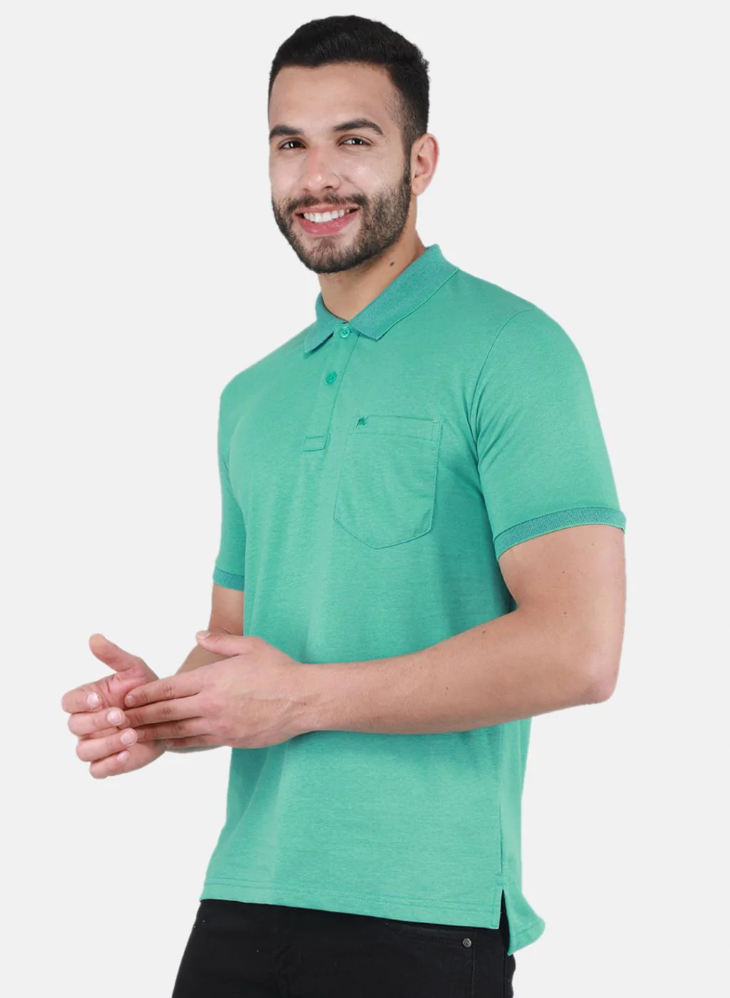 Men Green Solid T-Shirt - Image 2