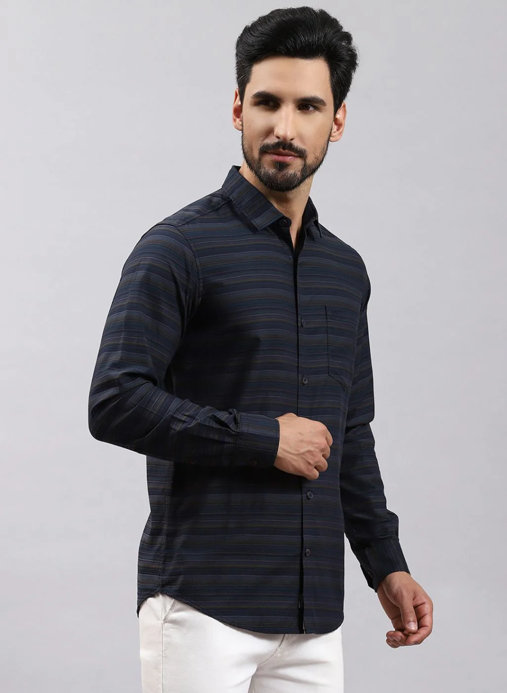 Men Green Stripe Pure Cotton Shirt - Image 4