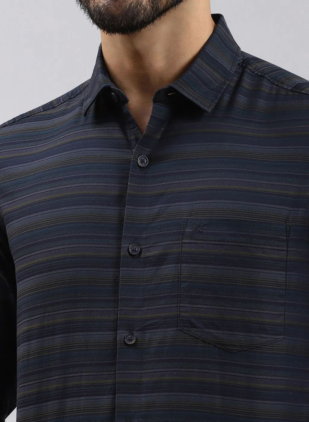 Men Green Stripe Pure Cotton Shirt - Image 6