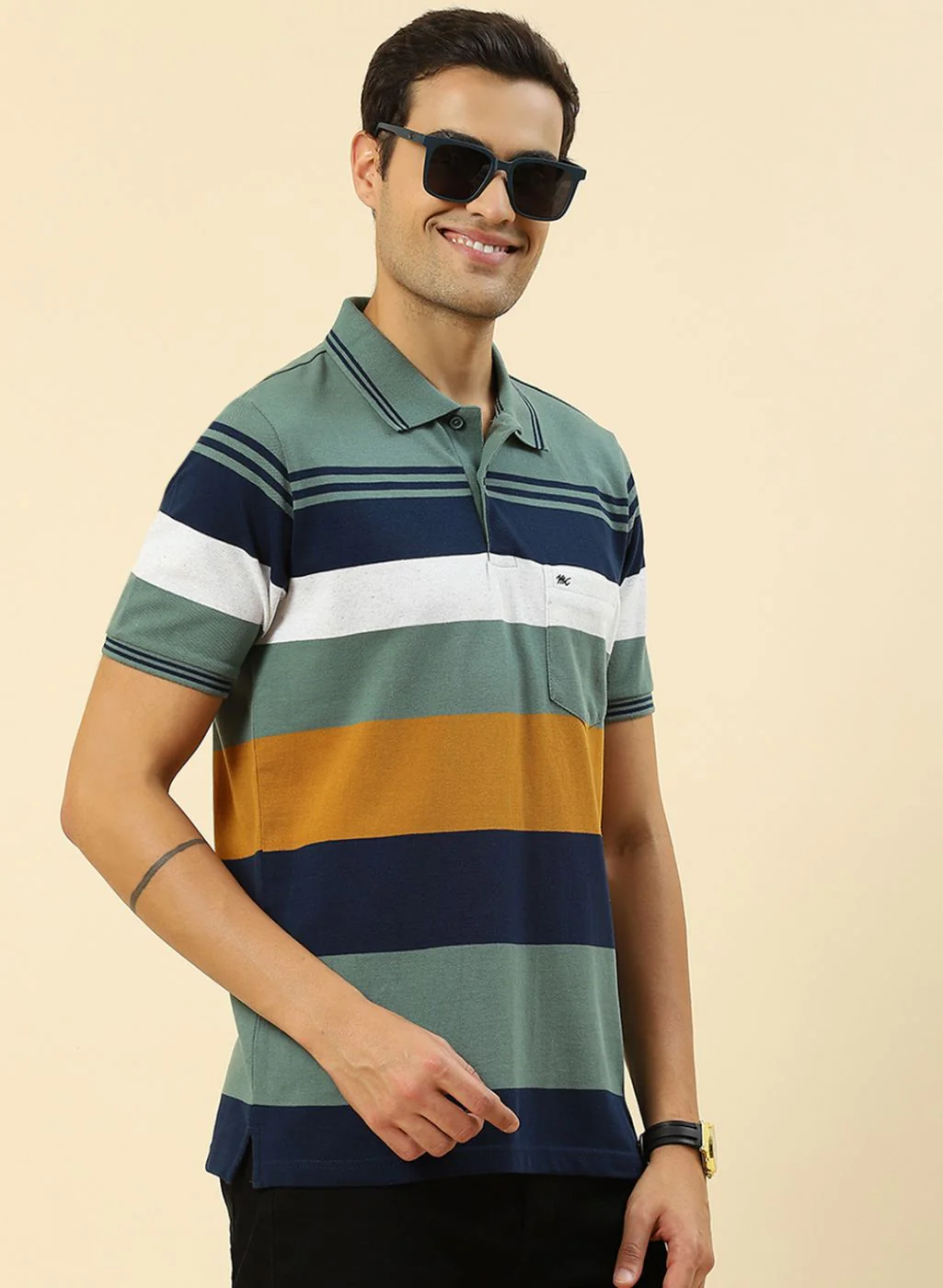 Men Green Stripe T-Shirt - Image 3