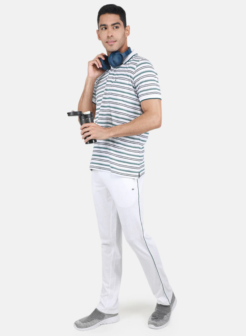 Men Grey & Green Stripe Lower Set - Image 3