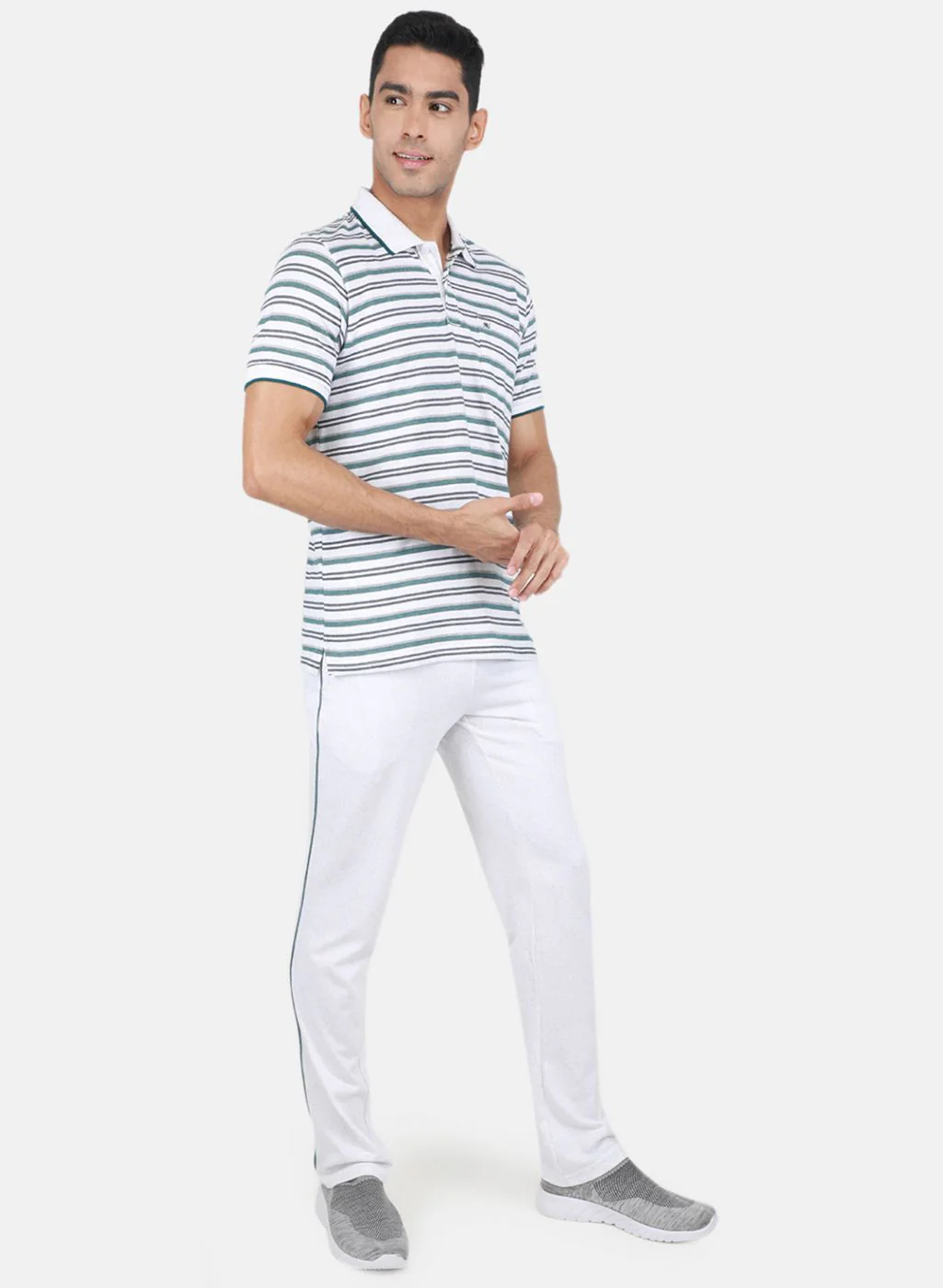 Men Grey & Green Stripe Lower Set - Image 6