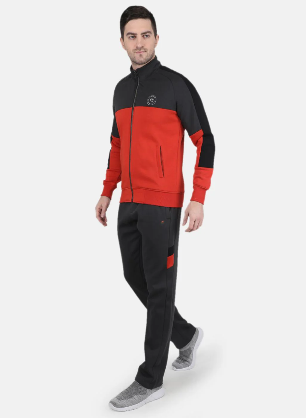 Men Grey & Orange Solid Tracksuit - Image 2