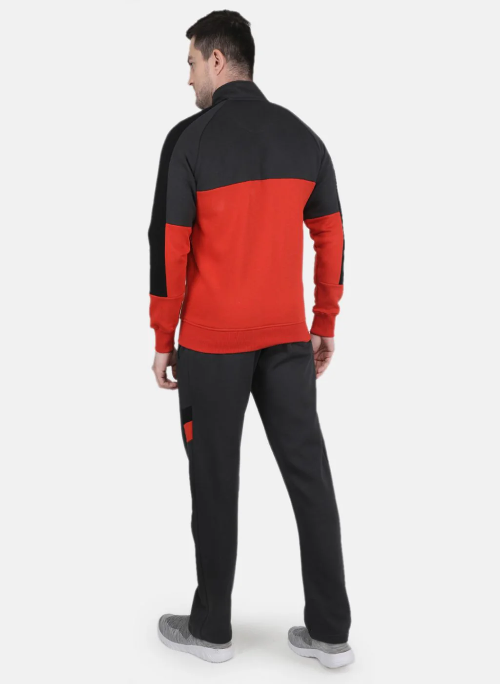 Men Grey & Orange Solid Tracksuit - Image 3