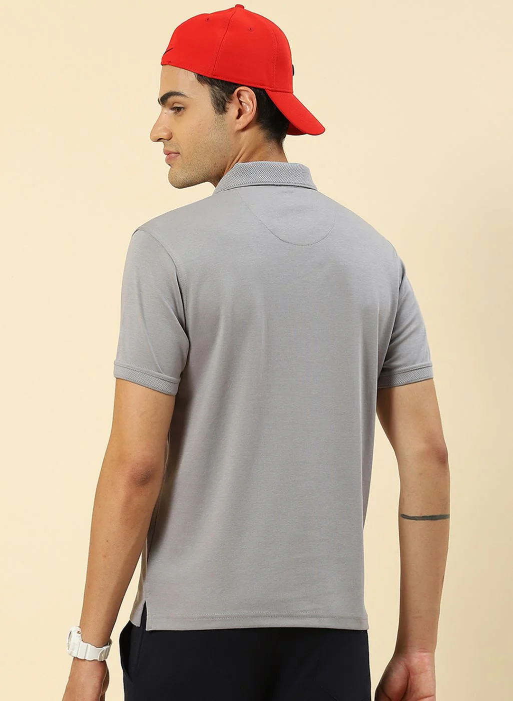 Men Grey Plain T-Shirt - Image 5