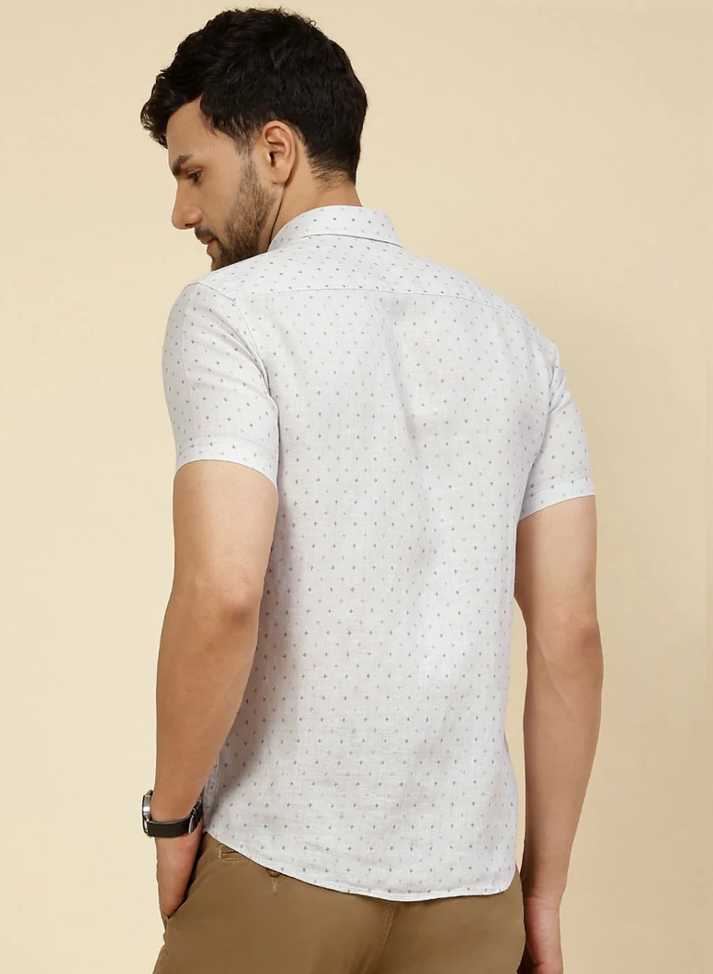 Men Grey Printed Linen Shirt - Image 5