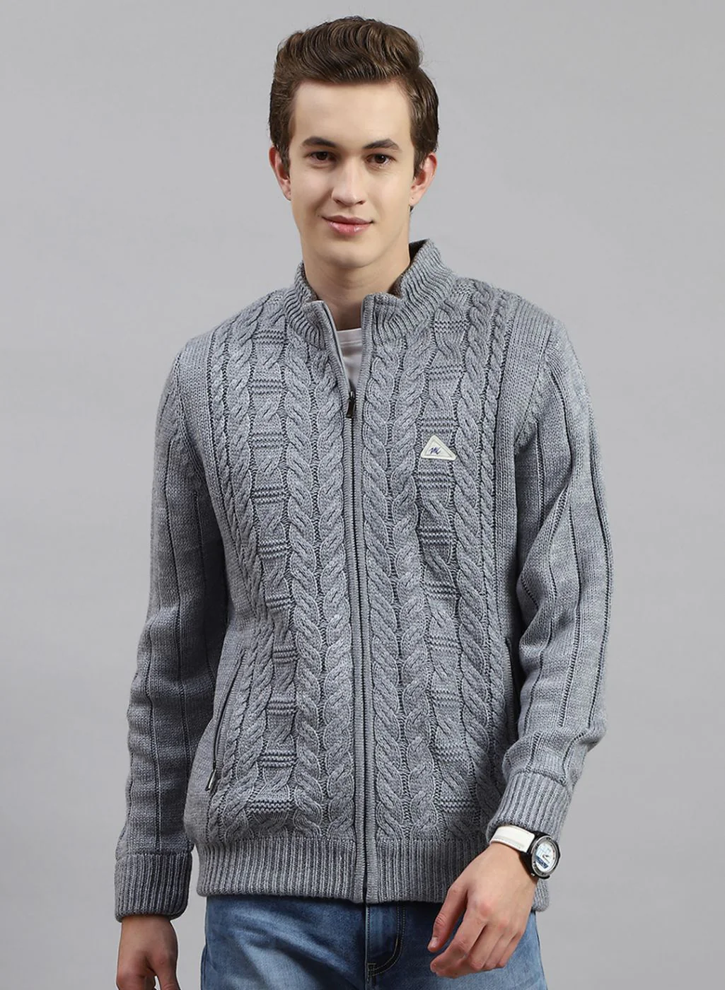 Men Grey Self Design Wool blend Jacket - Image 2