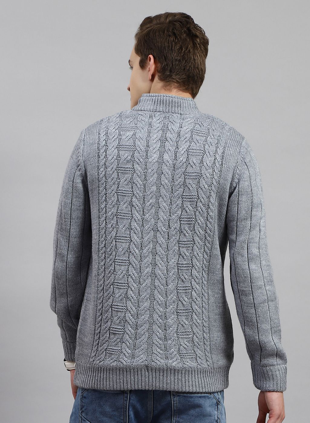 Men Grey Self Design Wool blend Jacket - Image 5